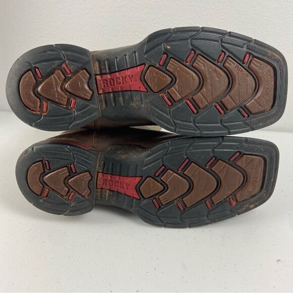 Rocky Kids 4M Long Range Western‎ Boot Brown/Green Leather Square Toe Farm Barn - Picture 9 of 13